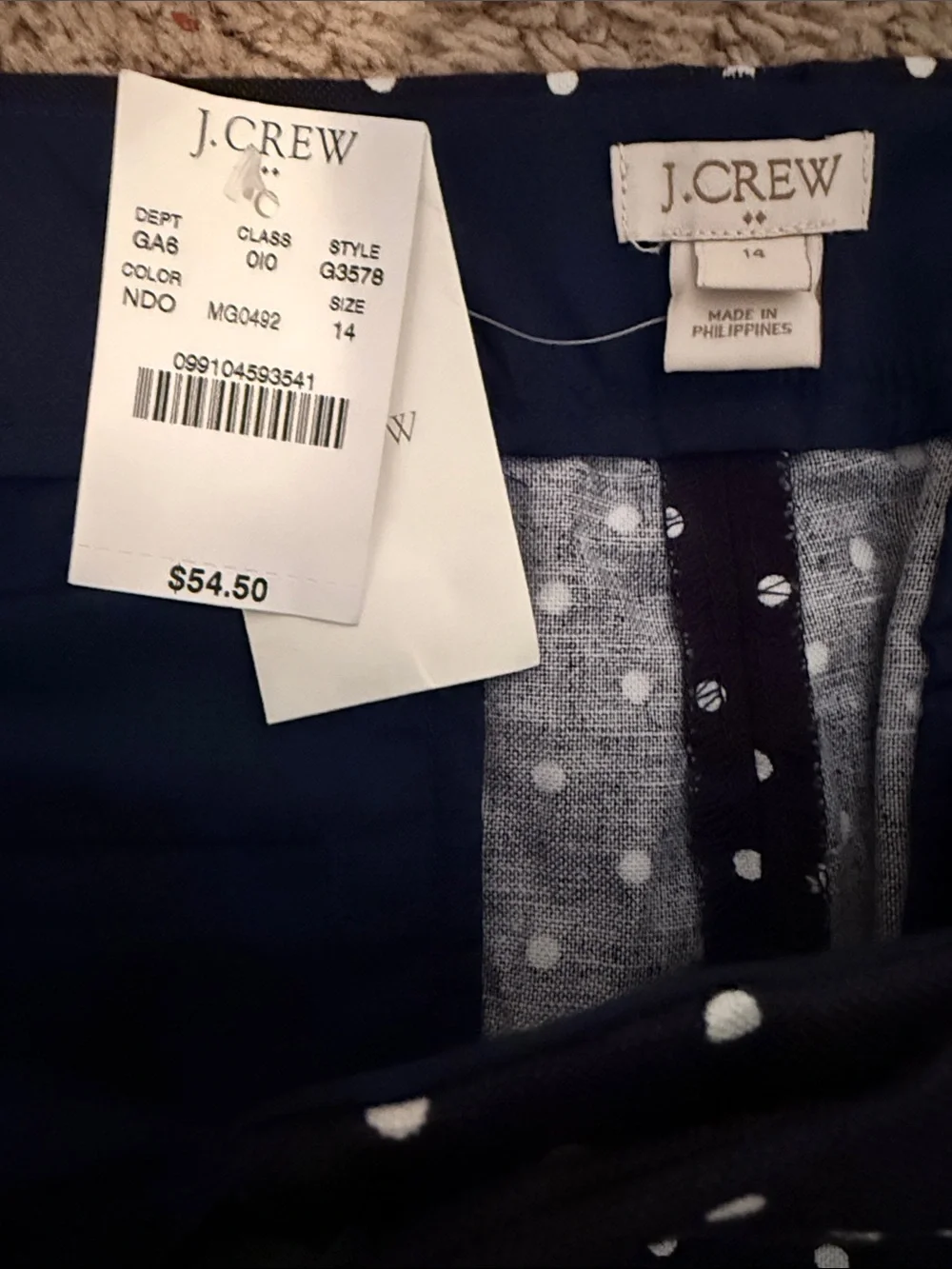 J. Crew Navy and White Polka Dot Scalloped Hem Skort